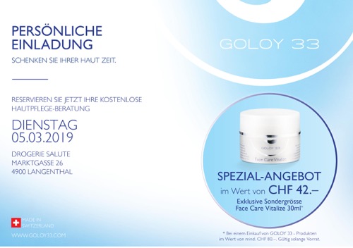 Goloy Beratertag mit Spezial-Angebot im Wert von CHF 42.–